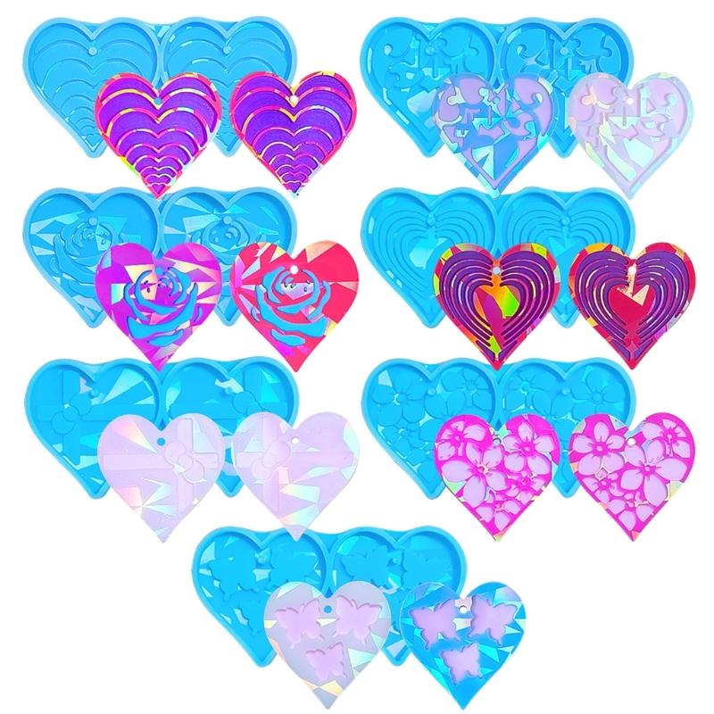 Molde Colgante para Pendientes Molde de Silicona Holográfico Molde para Pendientes en Forma de Corazón para Entusiastas del Bricolaje Molde para Manualidades
