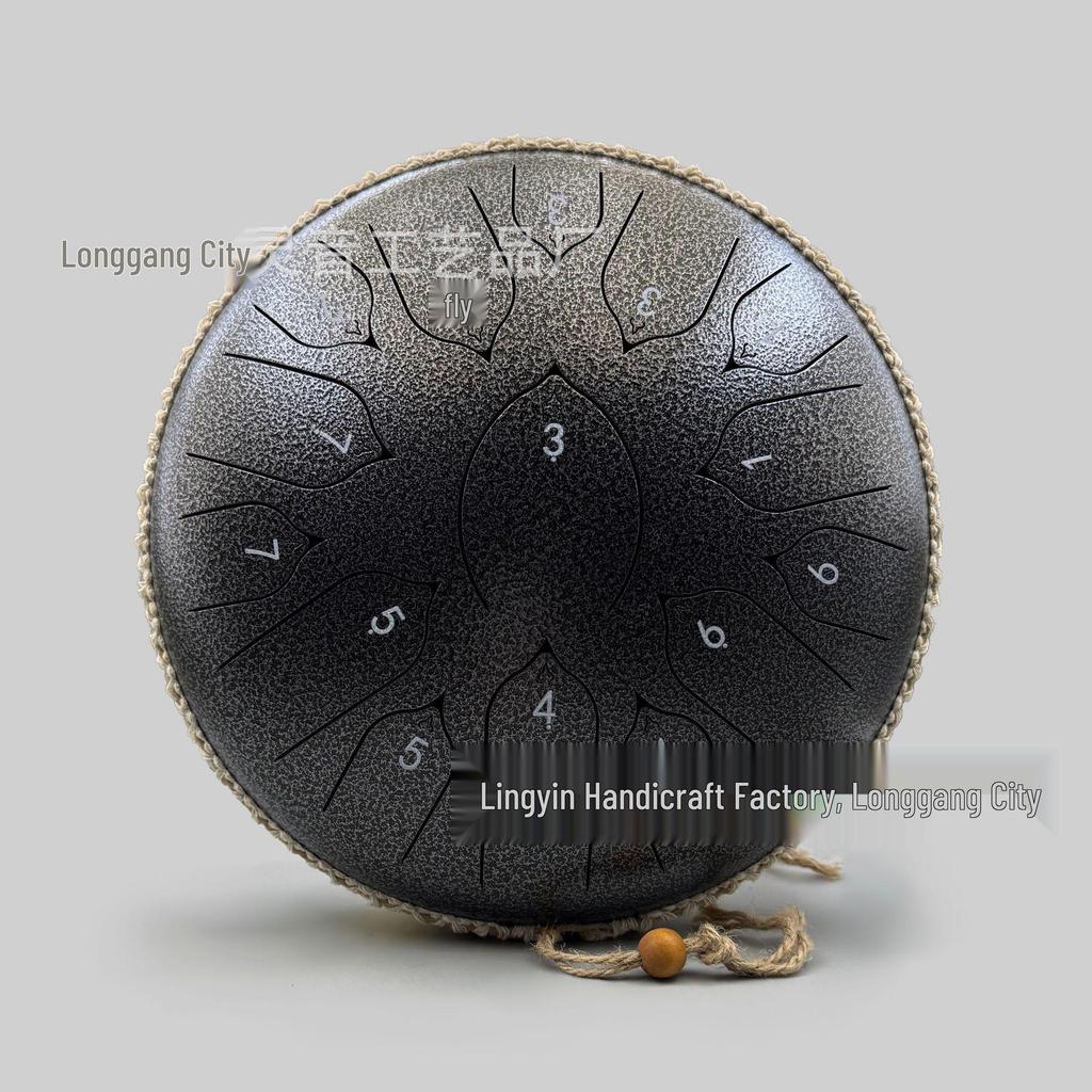 13-Inch Chinese Lotus Steel Tongue Drum, 15-Tone Ethereal Percussion Instrument for Children's Education