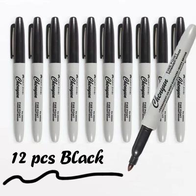 12 schwarze Permanentmarker, feine Spitze, wasserfest, schnelltrocknend