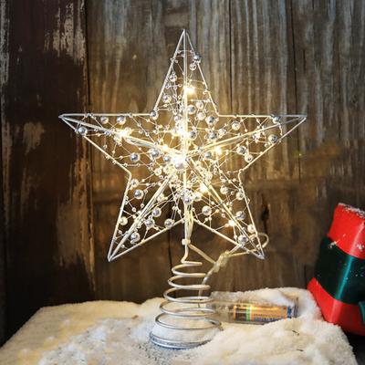 LED-Christbaumspitze, glitzernder goldener Metallstern, Lichtornament, batteriebetrieben, hohler Stern, Baumspitzenlicht für Weihnachten, Zuhause, Partys, Bars