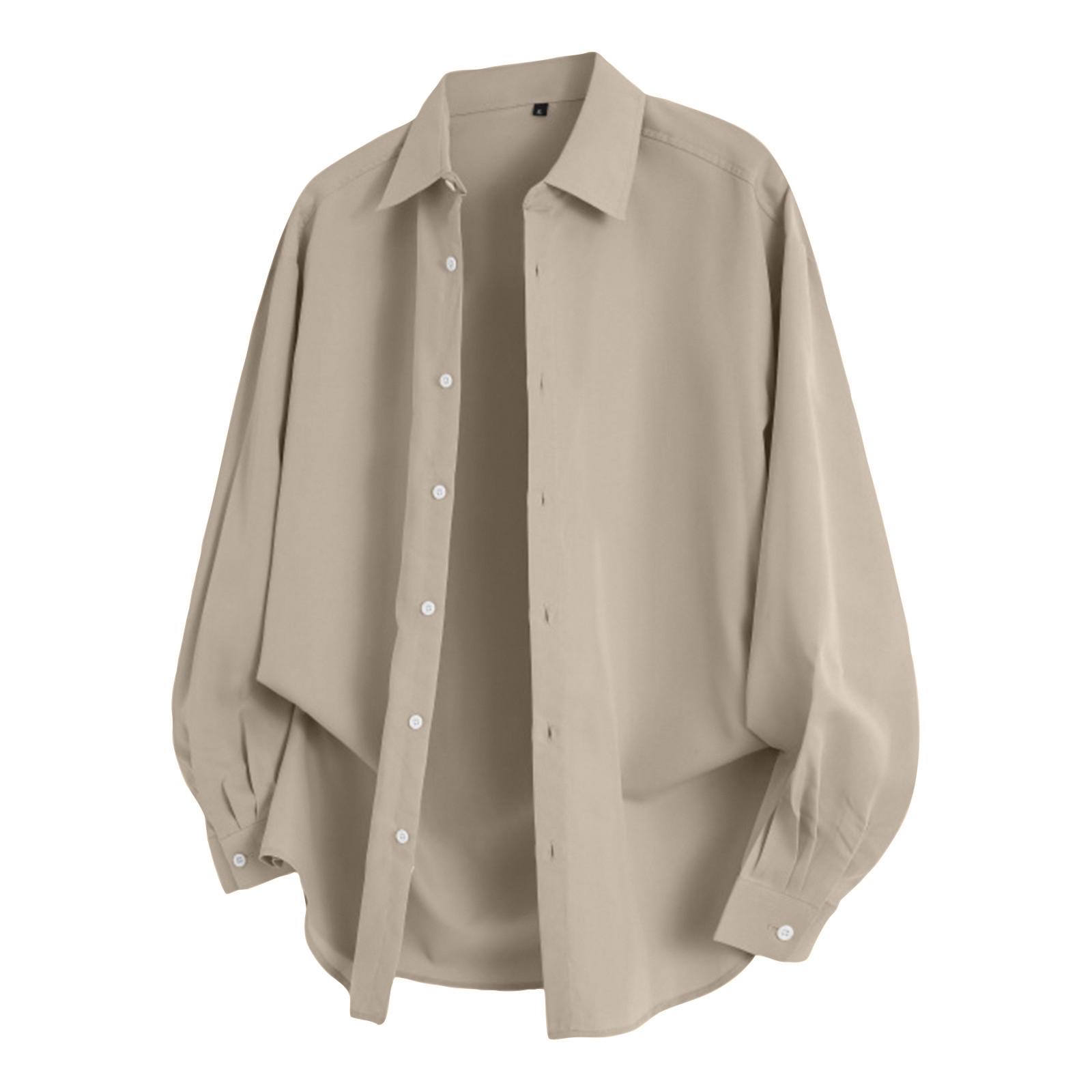 

Men s Casual Comfortable Long-Sleeve Shirt Cardigan With Lapel Collar Top L хакі