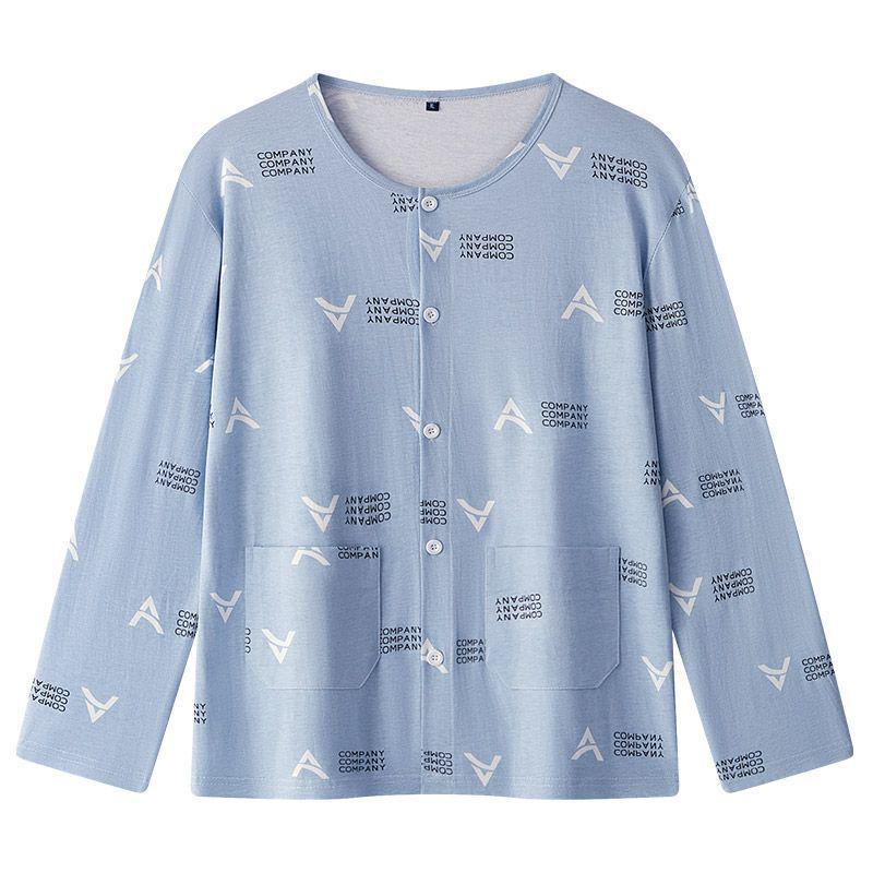 

Summer Thin Pure Cotton Dad Pajamas: Long Sleeve, Breathable, Sweat-Absorbing, Cardigan T-shirt for Middle-Aged and Elderly M (up to 125 jin)