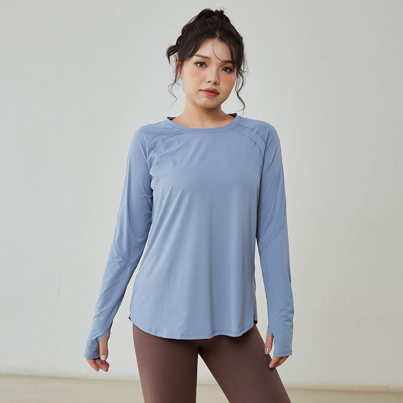 

Женский быстросохнущий топ с длинным рукавом для йоги и бега больших размеров S (under 100 jin) синий