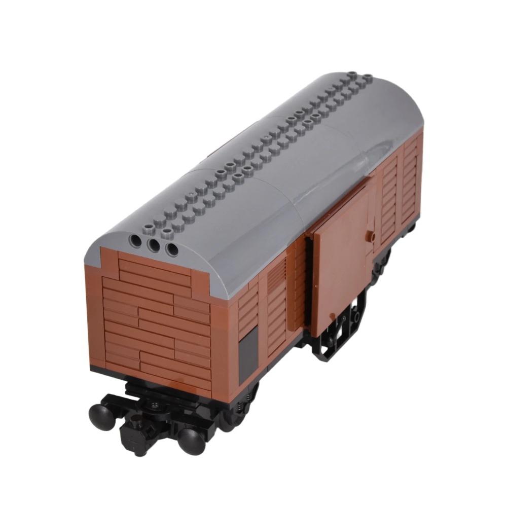 NEW MOC Brown Retro Train Freight Car Brick Set, Closed Box Wagon MOC Kit, Hobby Collectible Toy, Compatible Building Blocks