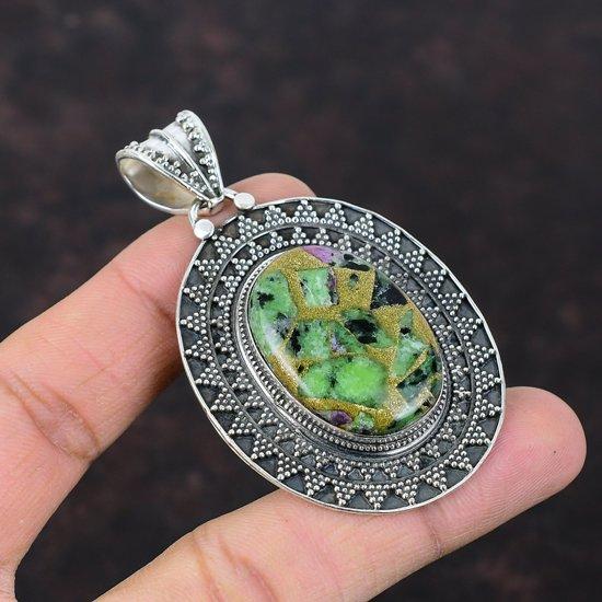 

Медный рубиновый кулон с цоизитом, подвеска из стерлингового серебра 925 пробы, винтажные ювелирные изделия ручной работы, подвеска с драгоценным камнем высшего качества, подарок для него, красивый кулон