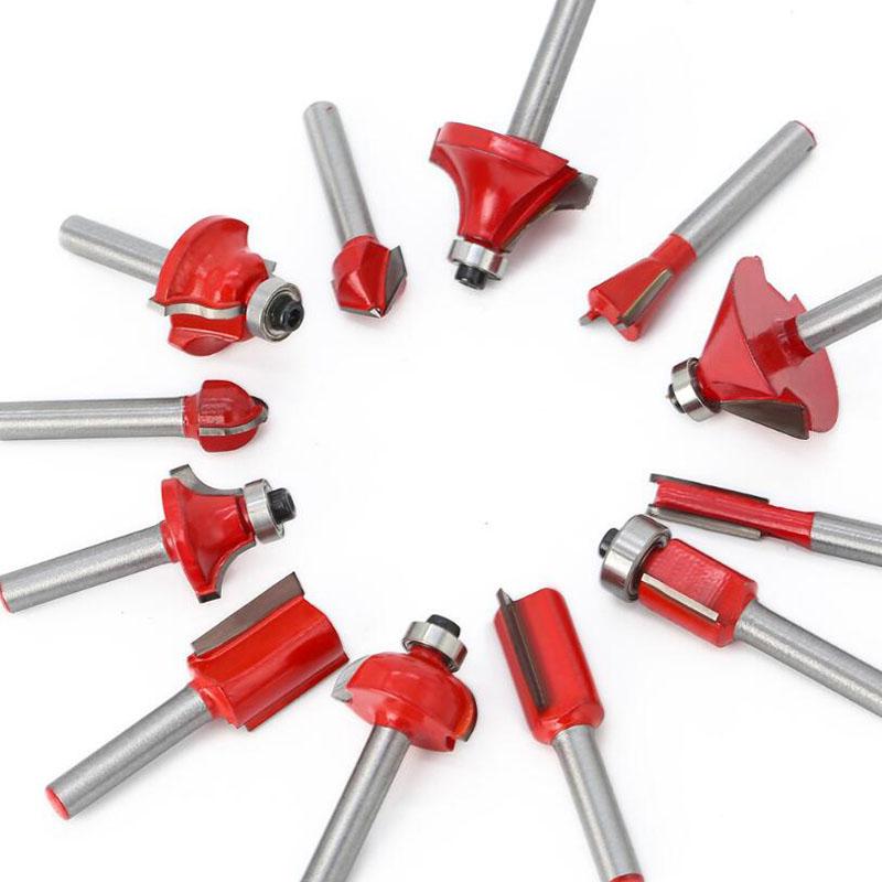 12Pcs 6mm 1/4inch 8mm Shank Woodworking Router Bits Set Milling Cutter for Wood Flush Straight Chamfer Trimming Engraving Tool