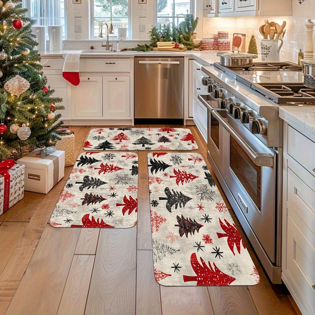 1 Stück Weihnachtsbaum Muster Fußmatte Modern Küche Polyester Teppich Rutschfest Bunt Innen Teppich, Für Zuhause Badezimmer Schlafzimmer Wohnzimmer Dekor