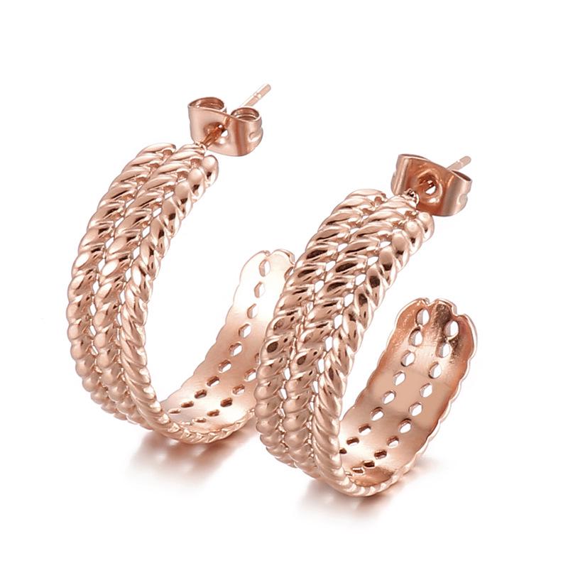 

Европейский и американский INS стиль, позолоченные серьги-кольца C-образной формы с двойным колоском пшеницы - модный дизайн из титановой стали класса люкс для женщин.