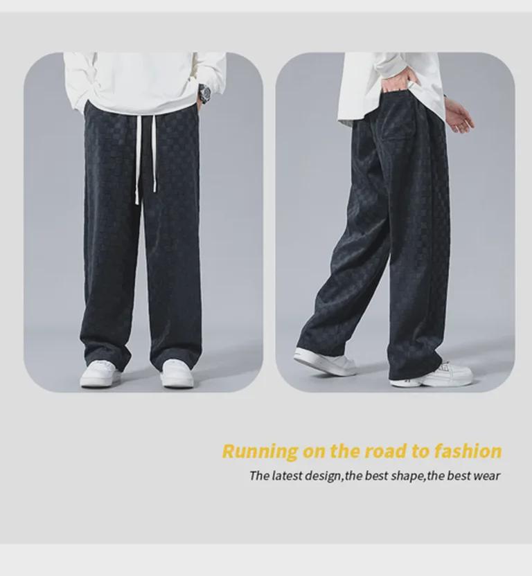 Unisex Checkerboard Corduroy Straight Trousers - Retro Autumn Style