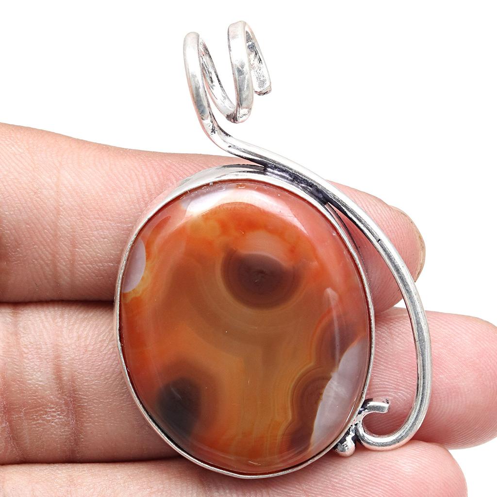 Red Agate Gemstone Handmade Women's Unisex Silver Jewelry Pendant 2