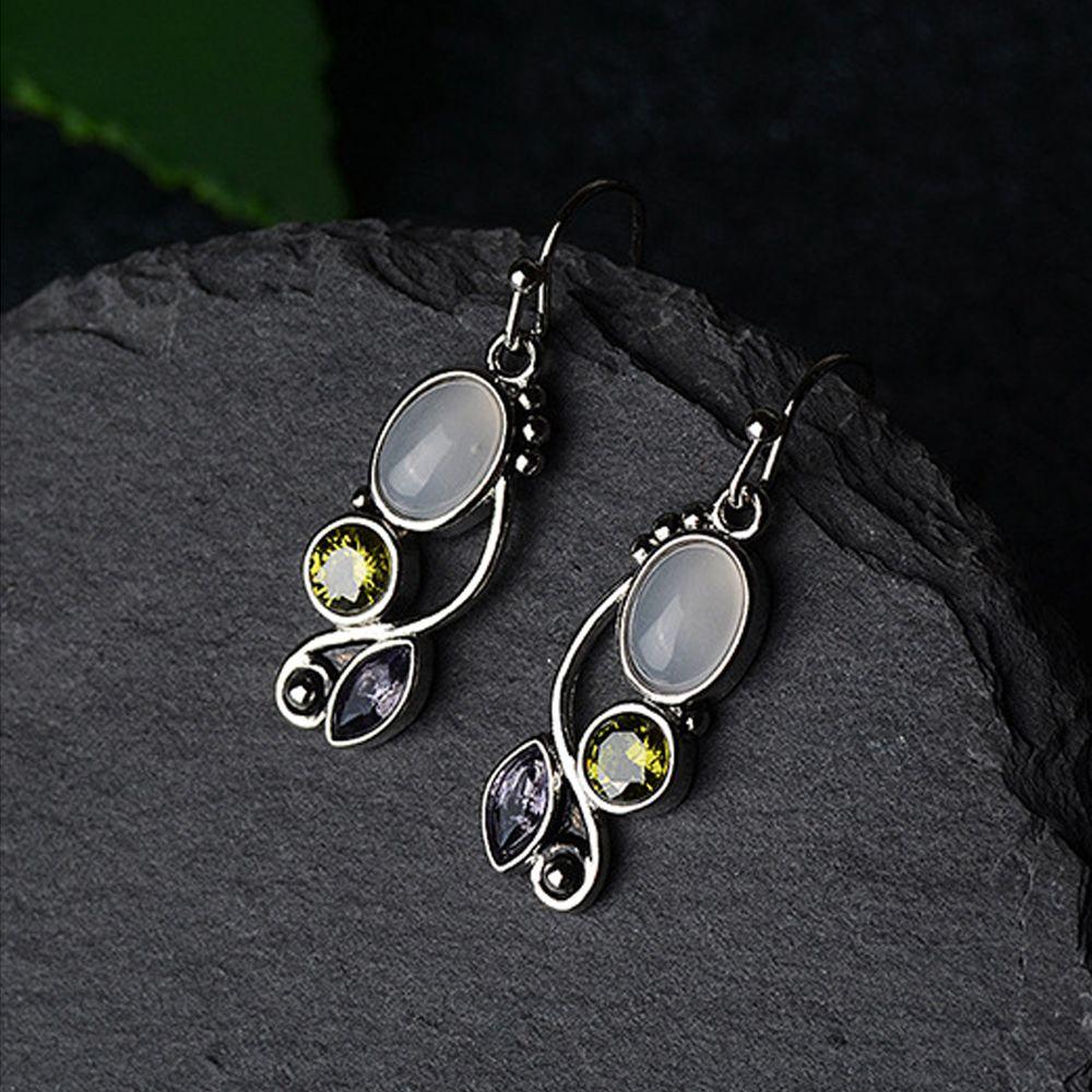 gift Engagement Wedding Jewelry Hook Multi-Gemstone Peridot Moonstone Earrings Amethyst Ear Stud