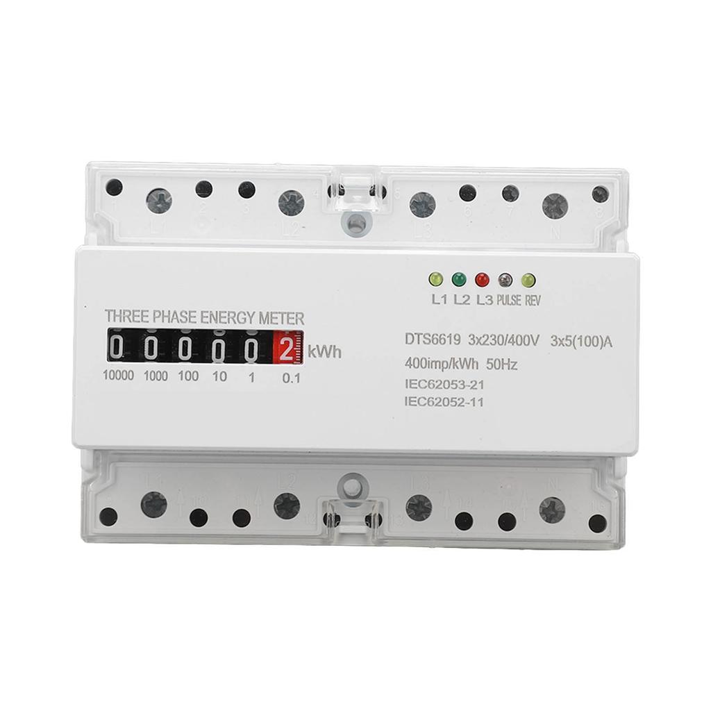 Electric Meter Din Rail 3 Phase 4 Wire KWh Energy Electricity Power Consumption Wattmeter 230V 400V