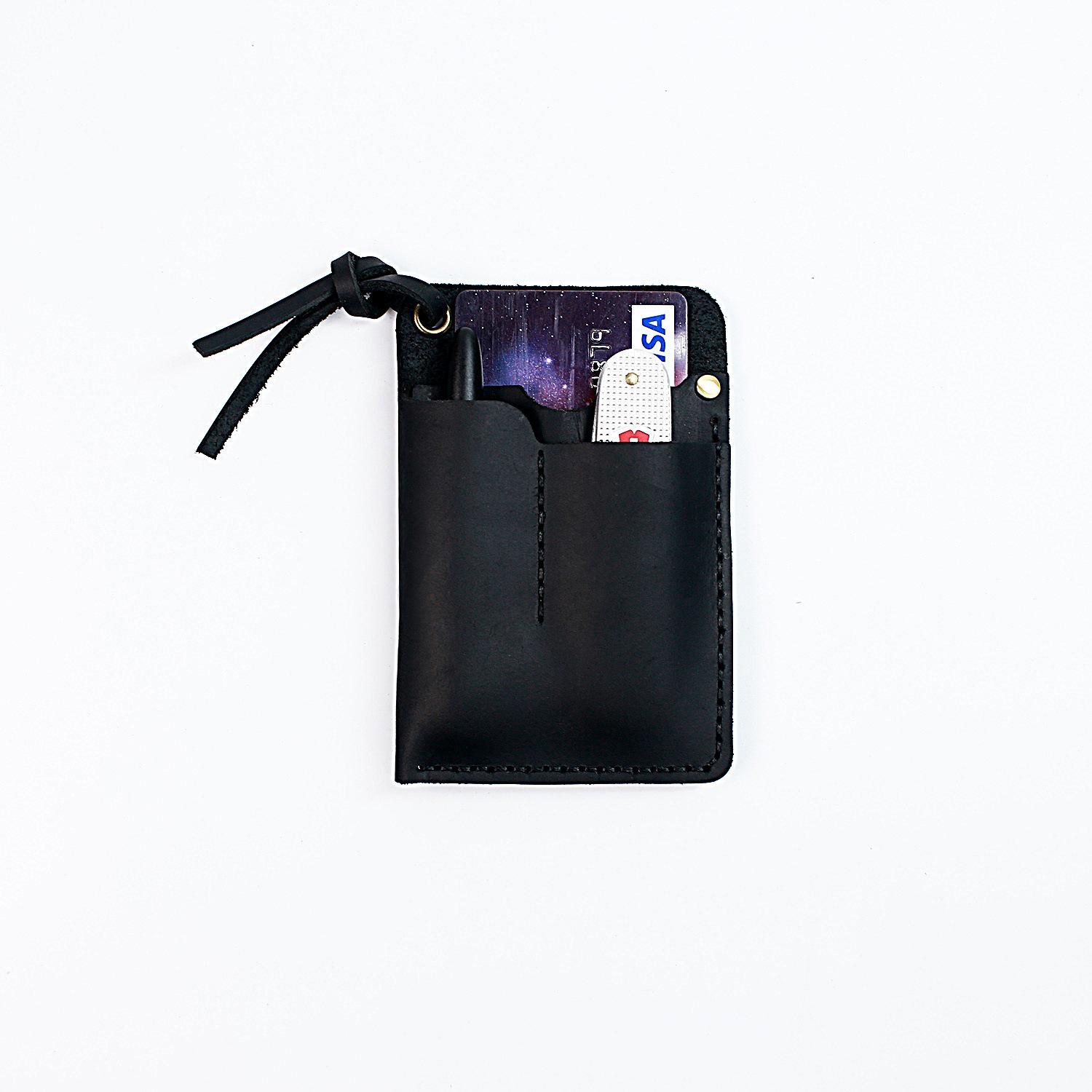 

Pure Handmade Leather Card Bag Small Portable Card Bag Mini Multi-Functional Going Out Card Bag Cowhide High-End чорний