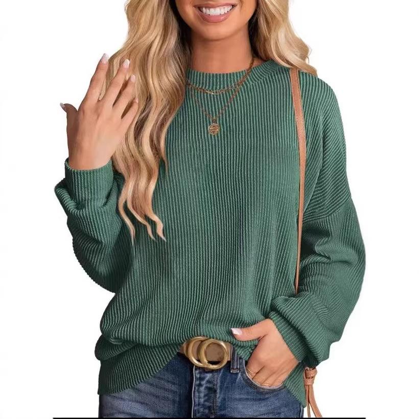 2026 Women s Casual Knit Jacquard Long Sleeve T-shirt - Spring/Autumn Extra Large зелёный