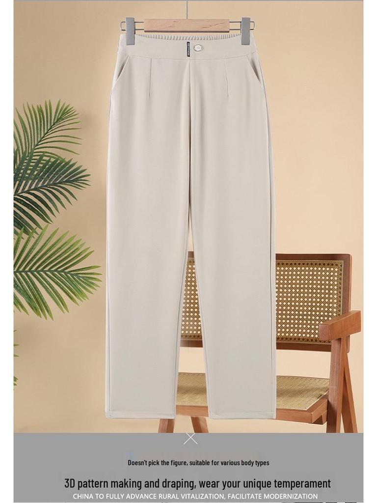 Spring Elastic Waist Straight-Leg Pants for Middle-Aged Women - Casual and Stylish