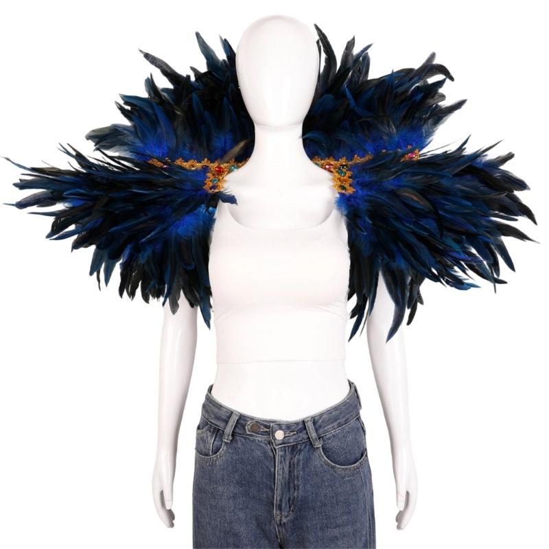 Veer Sjaal Cape Schouderomslag Gothic Veer Shrug Poncho Gouden Kraag Halloween Cosplay Kostuum voor Volwassenen Vrouwen