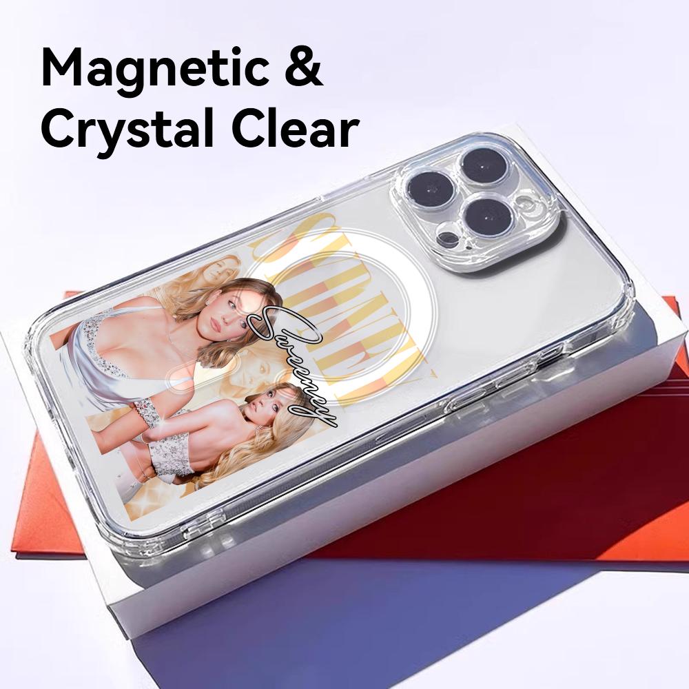 Fashion S-Sydney Sweeney Phone Case For iPhone 17 16 15 14 13 12 Pro Max Plus With Magnetic Crystal Clear Case Wireless Charge