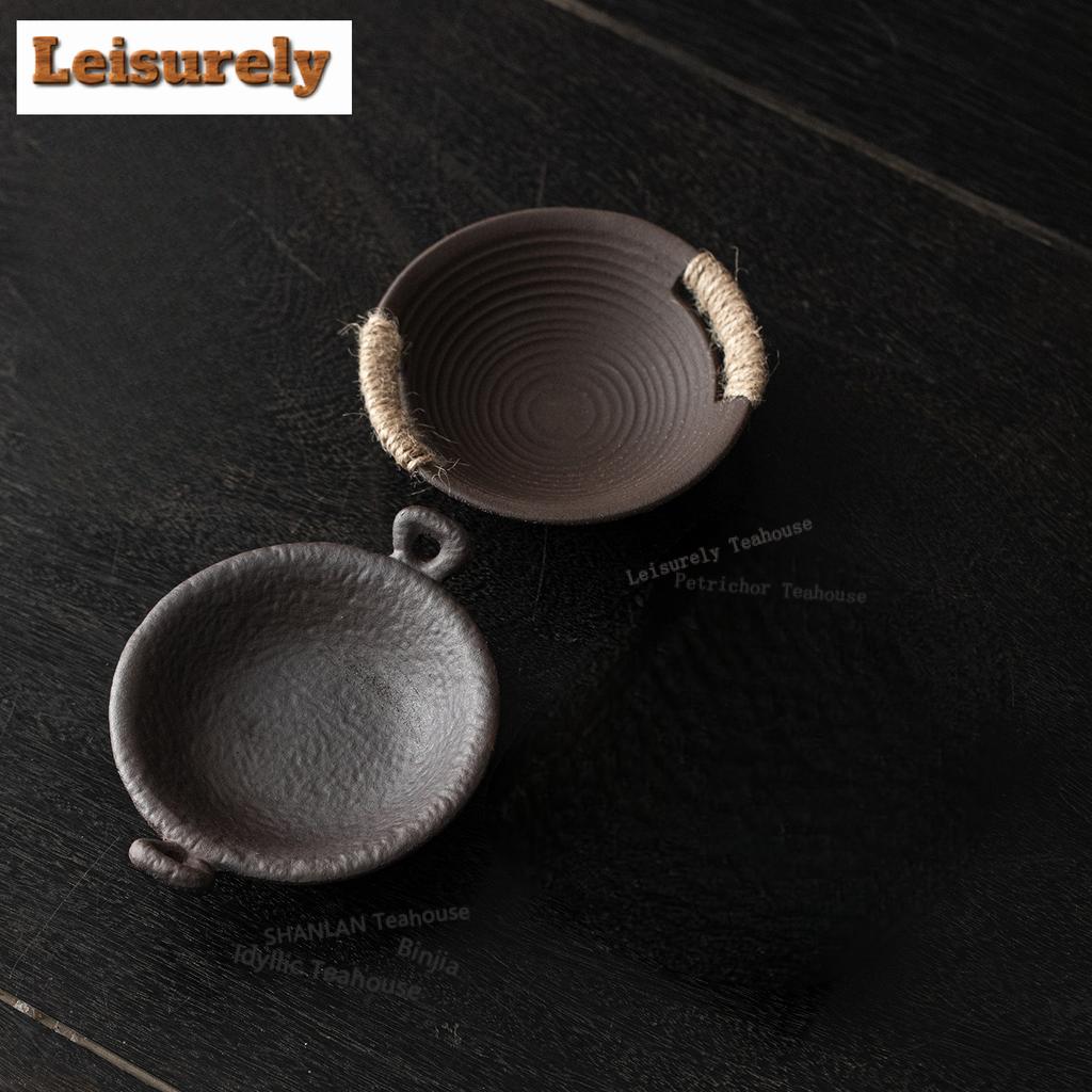 Double-ear Roasting Bowl Coarse Pottery Tea Roaster Aroma Enhancer Ceramic Porcelain Plate Tea Set Craft Ornaments Accessories