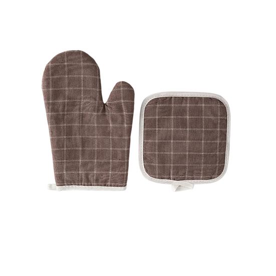 

Thick Heat Resistant Oven Gloves with Pot Holder Non-Slip Cotton Mitts for Microwave Baking Grilling Kitchen Gloves кавовий