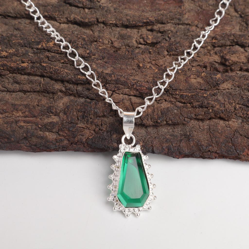 Green Emerald Gemstone 925 Sterling Silver Best Sisters Gift Handcrafted Pendant PP-54-12