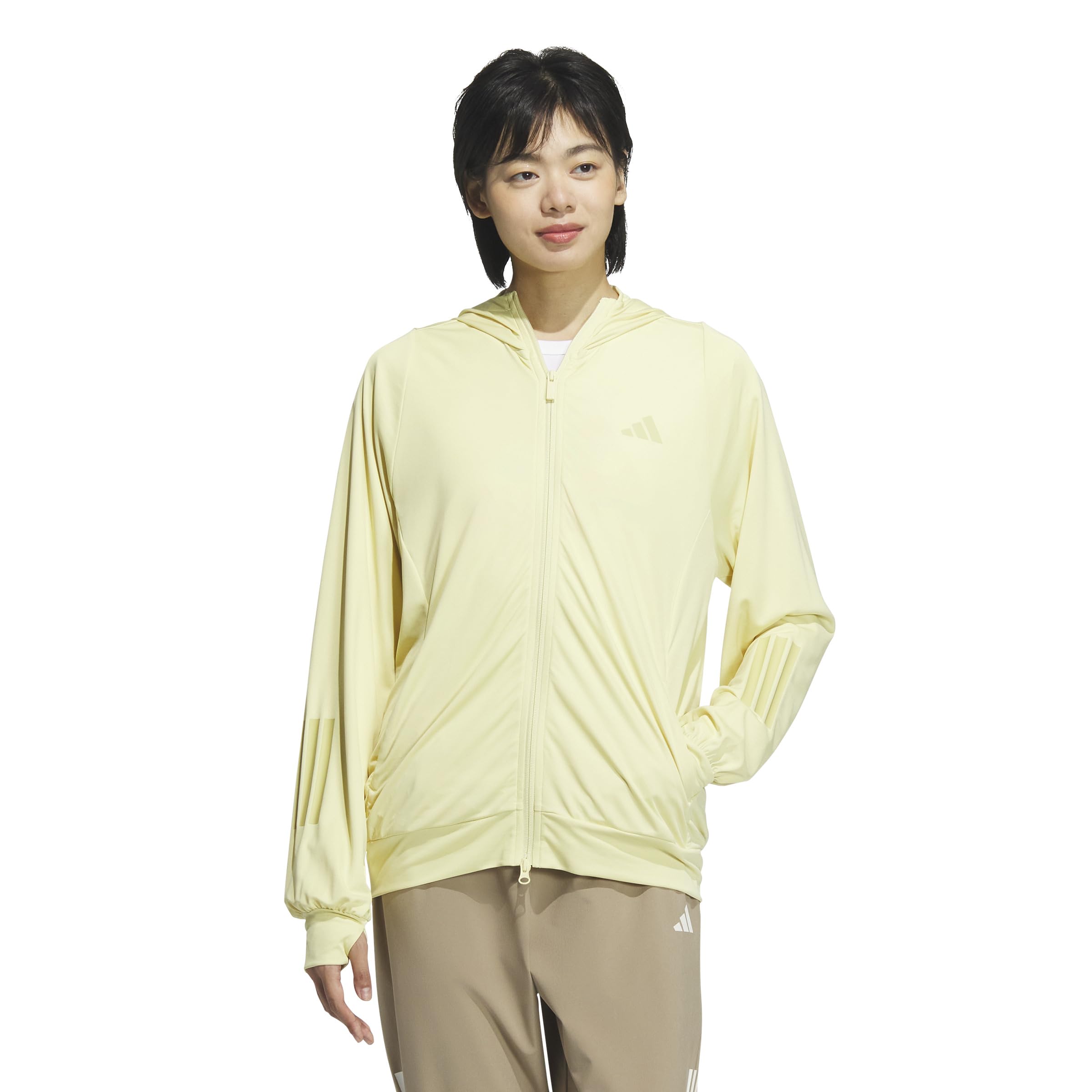 

Женская трикотажная худи-куртка на молнии Adidas KQD90 с защитой от УФ-лучей, пудрово-желтая (JP0030)