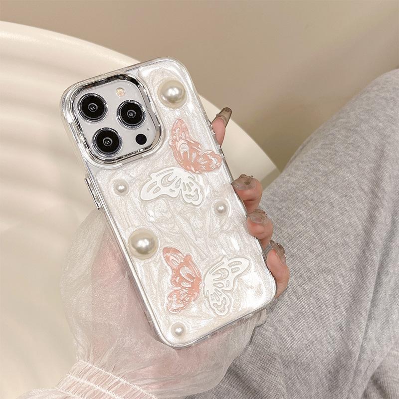 

Ins Style Mobile Phone Case Pink Color for IPhone17promax Butterfly for Apple 13 Pearl 15 Transparent 16 Soft For iPhone 17Promax