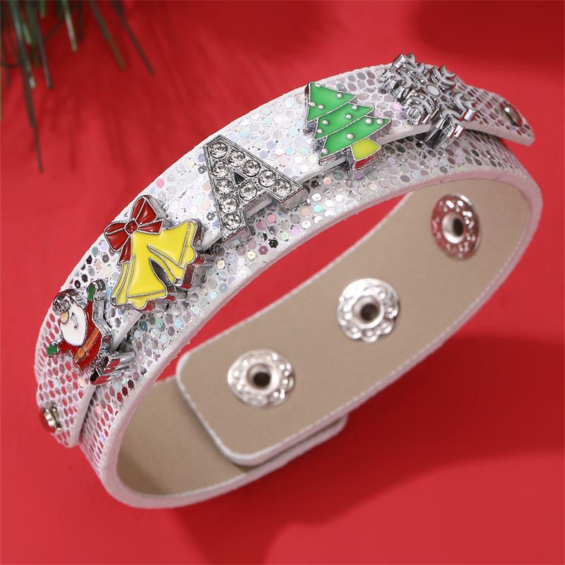 Панк кожаный браслет для женщин Рождественский снеговик елка идея подарка белый