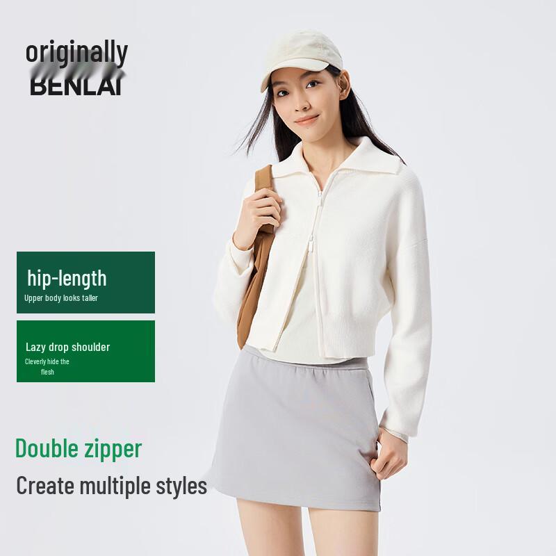 BENLAI Damen Strickjacke mit Revers und Doppelreißverschluss BNT950004
