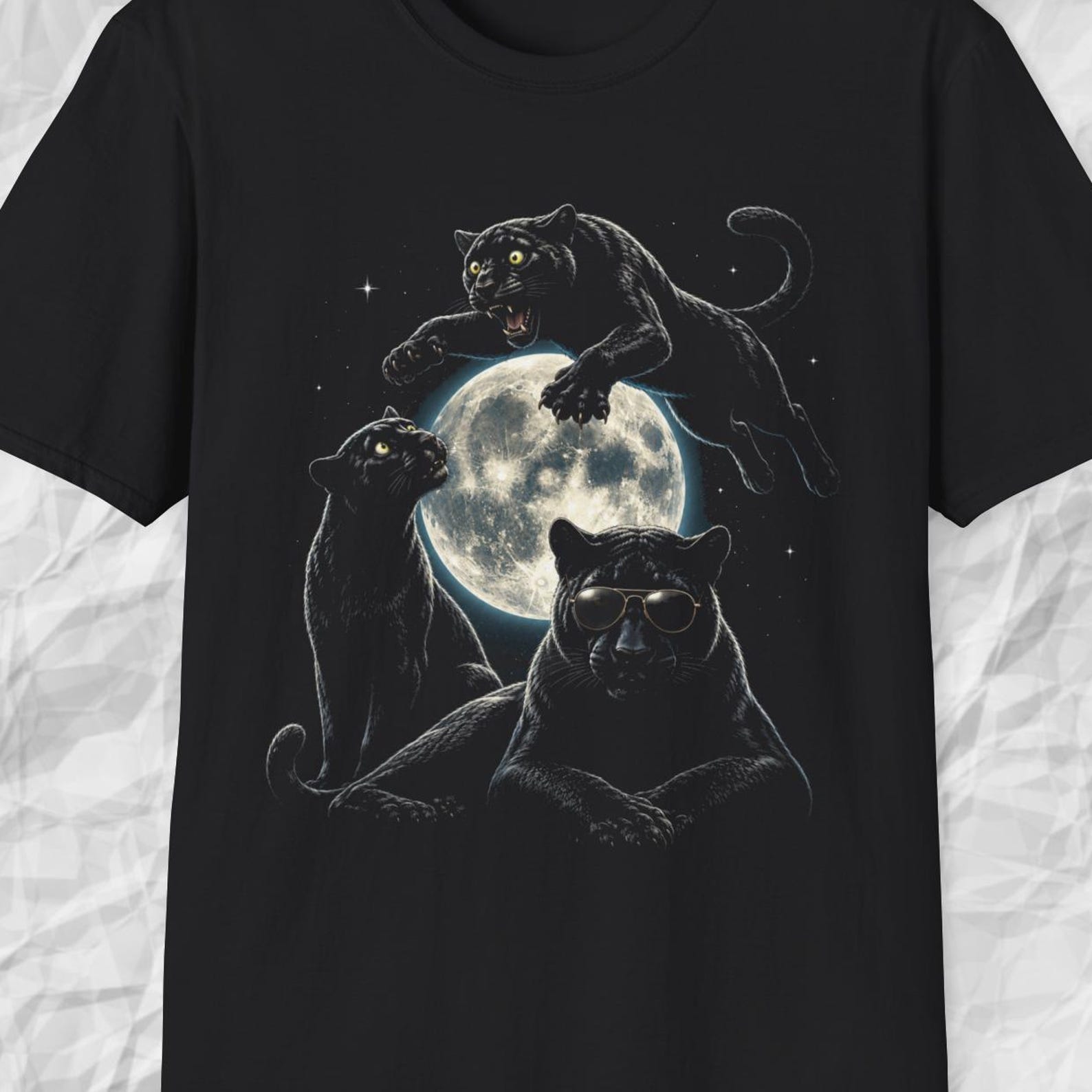 Black Panther Moon Shirt, Cool Panther Sunglasses Tee, Funny Wild Cat Night T shirt, Panther Lover Tee Gift, Moonlight Panther Tee 3XL