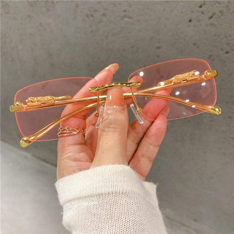 Retro Koreańskie Okulary Przeciwsłoneczne Nadmorskie Cheetah Dekoracyjne Bezramkowe Okulary Anti UV400 Gradientowe Soczewki Eleganckie