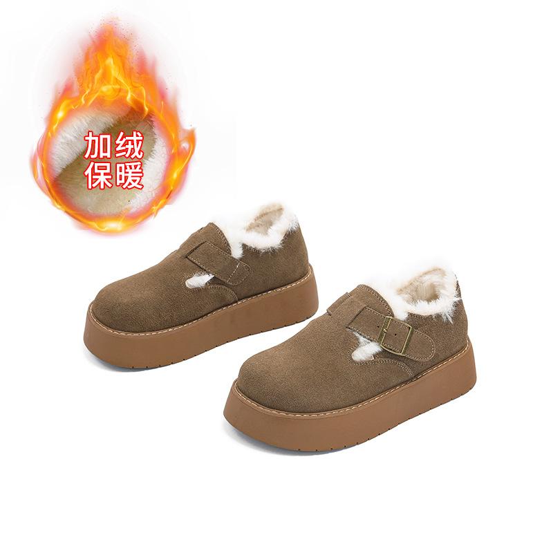 

Новые туфли Мао Мао женские 2025 зима ретро кожаные белые туфли женские на толстой подошве теплые повседневные женские туфли бархатные хлопковые туфли 40 хаки