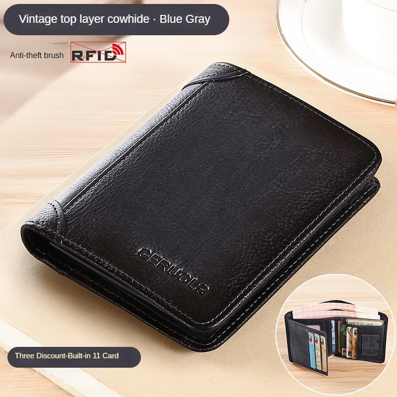 Men's Genuine Leather Anti-theft Multi-card Short Wallet