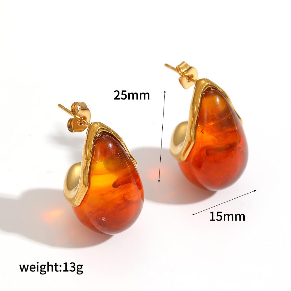 Modern Geometric Resin Stainless Steel Earring For Women With Gold Plating And Elegant Style