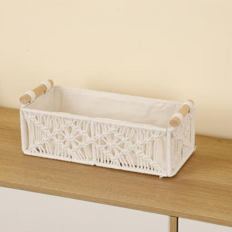 

Корзина для хранения из хлопковой веревки ручной работы, настольный органайзер, многоцелевой плетеный набор коробок для дома, ванной комнаты, офиса, складные контейнеры с открытым верхом S