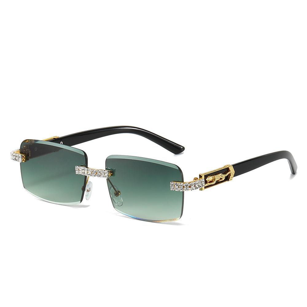 Luxe Strass Zonnebril Dames Heren Feest Rechthoekig Flits Cheetah Diamant Uv400 Zonnebril