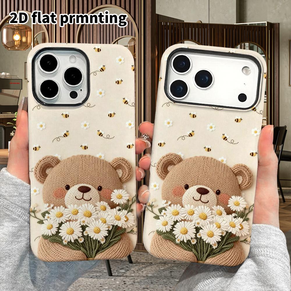 Phone Case: 2D Flat Suitable for iPhone 18, 17, 16, 15, 14, 13 Pro Film Protective Case, Couple Style, Knitted Teddy Bear, Christmas and Halloween Gif