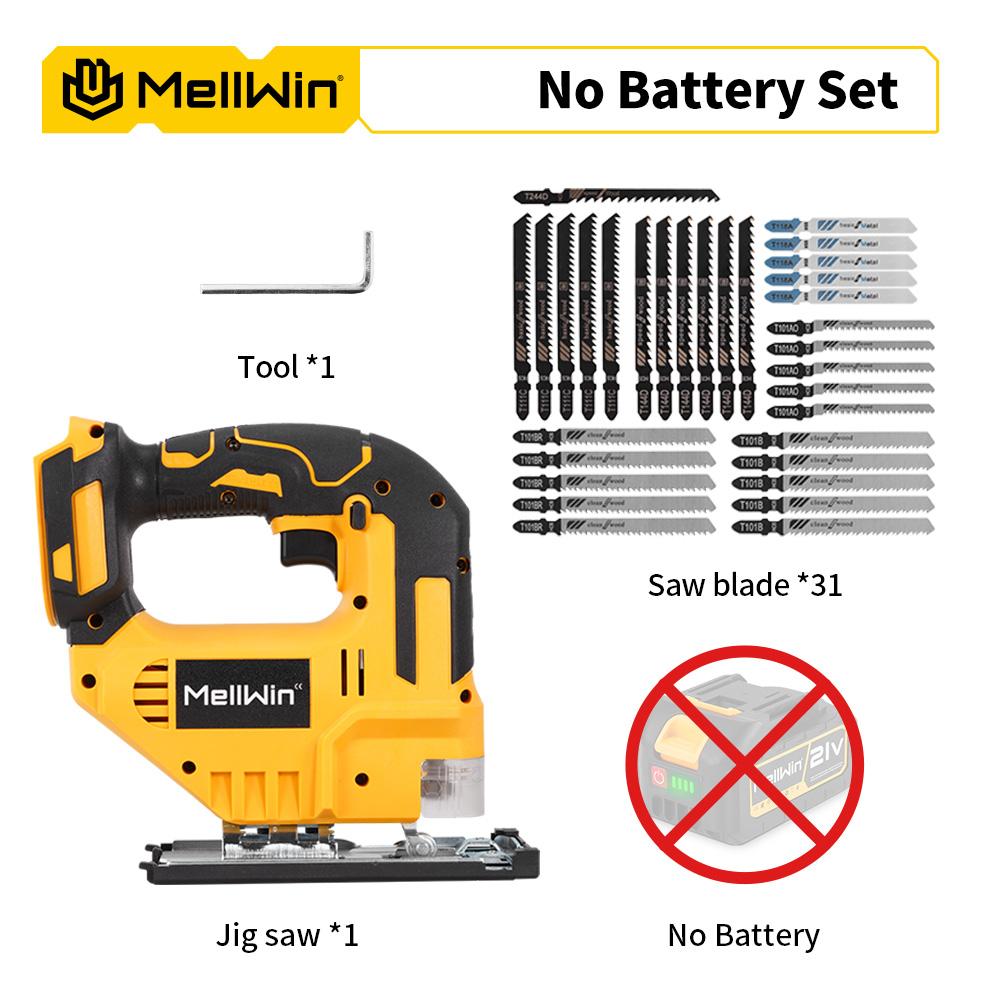 MELLWIN 3500RPM Brushless Electric Jig Saw 750W Jigsaw Adjustable Blade 3 Variable Speed Woodworking Tool for Makita 18V Battery