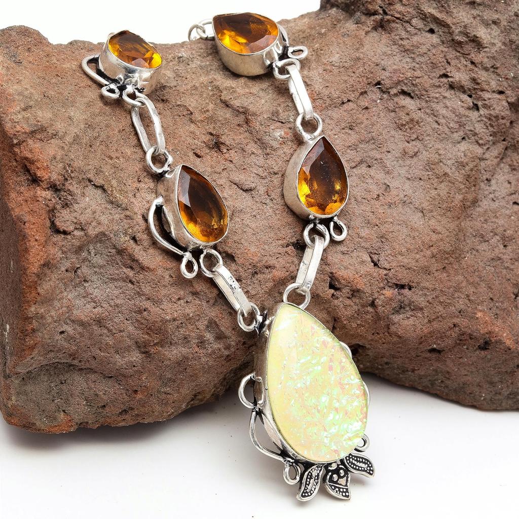 Yellow Austrelian Opal Citrine Mother's Day Jewelry Necklace 20 in