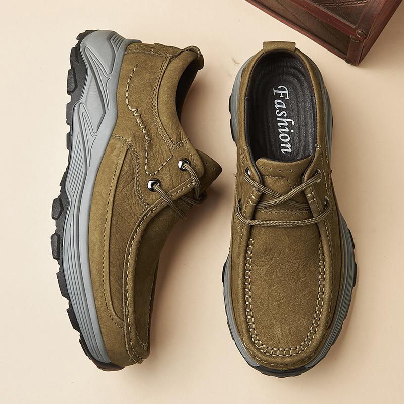 Fashion Genuine Leather Mens Casual Shoes Non-Slip Lace-Up Hiking Shoes Sneakers New Fashion Male Treking Footwear Comfortable Trainers