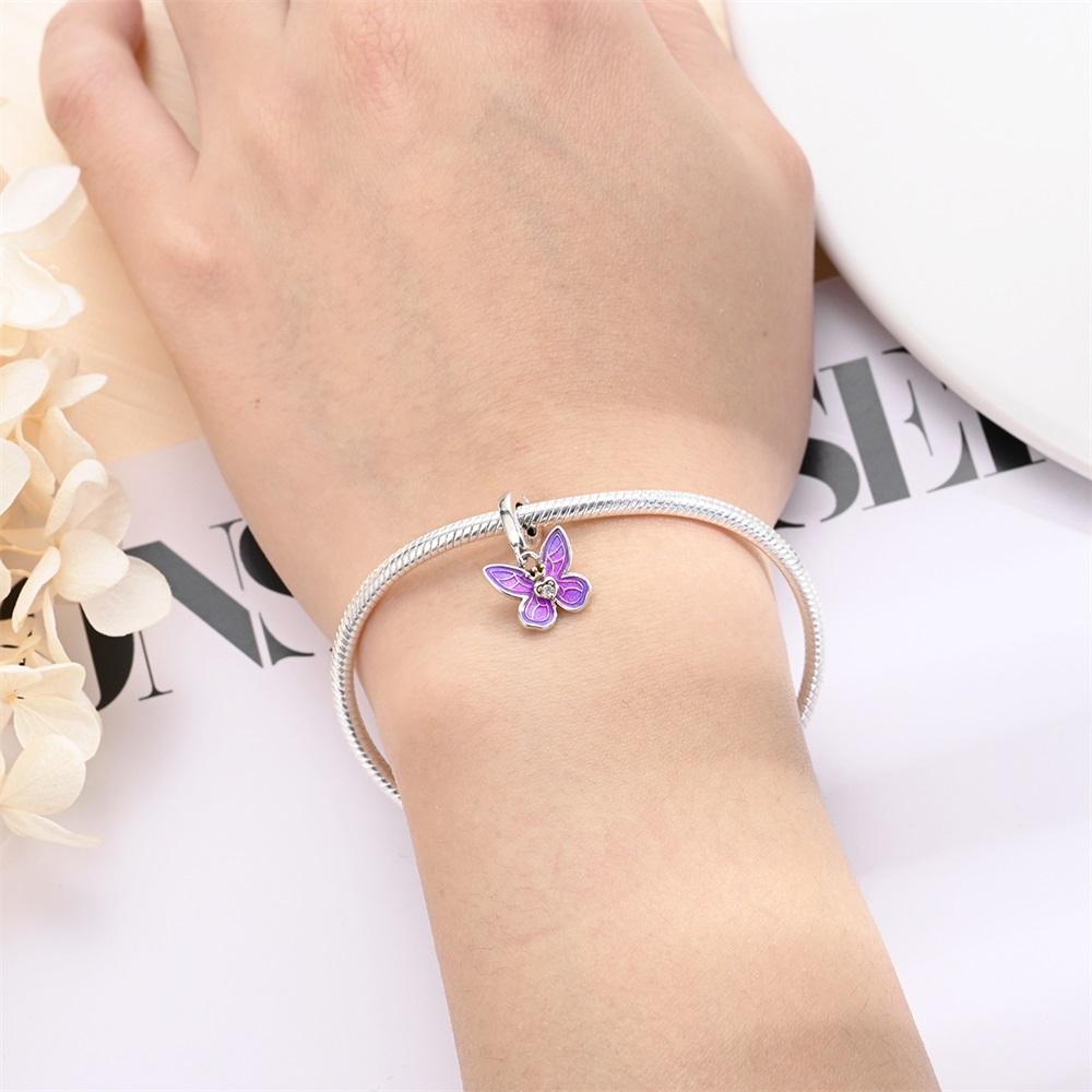 Authentic Copper Charm Bead Charms Luxury Purple Butterfly Pendant Bead Charms Compatible With Bracelets Diy Women Making Delicate Gift