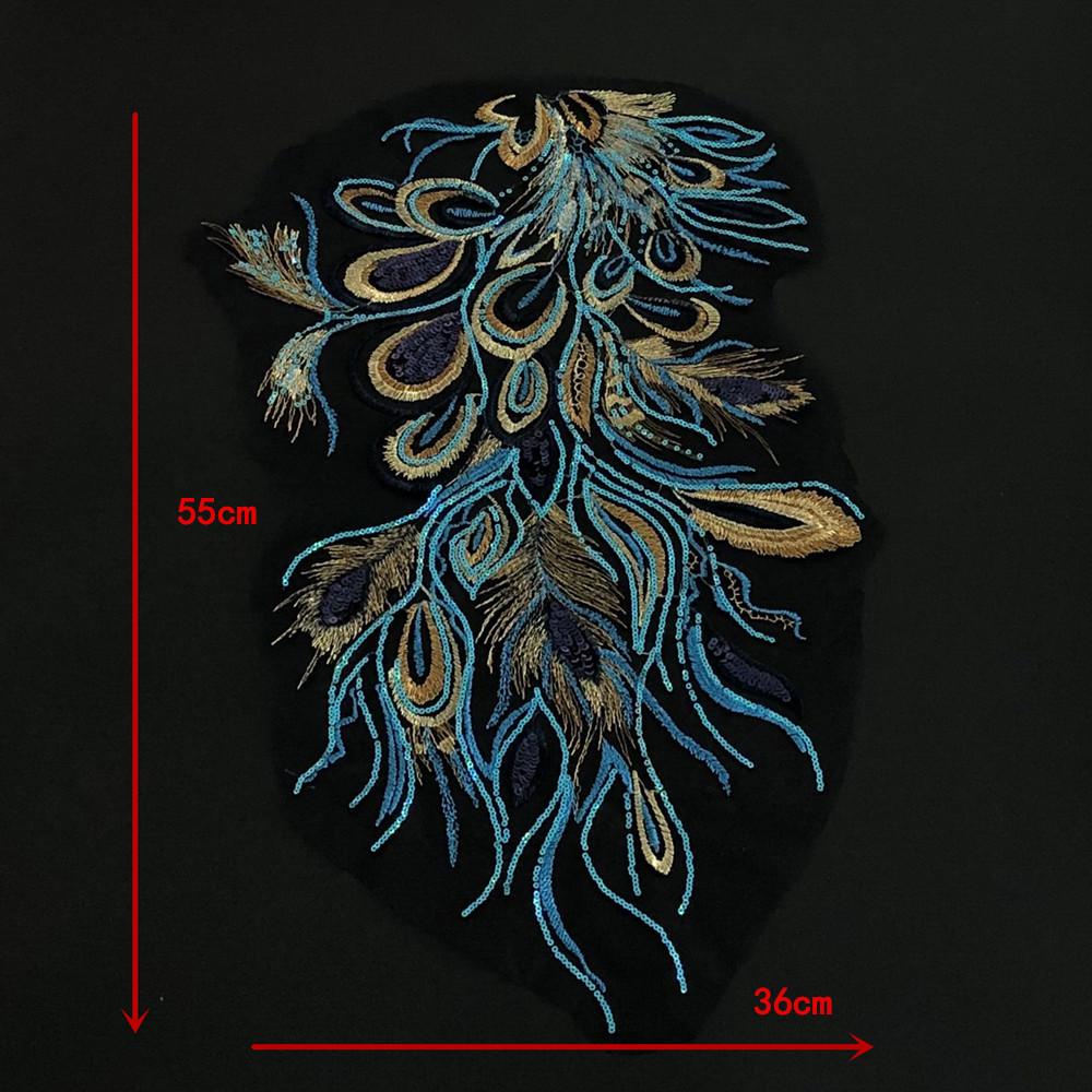 Blue Phoenix Tail Sequin Embroidery Patch for Cheongsam Decoration - Handmade DIY Accessory