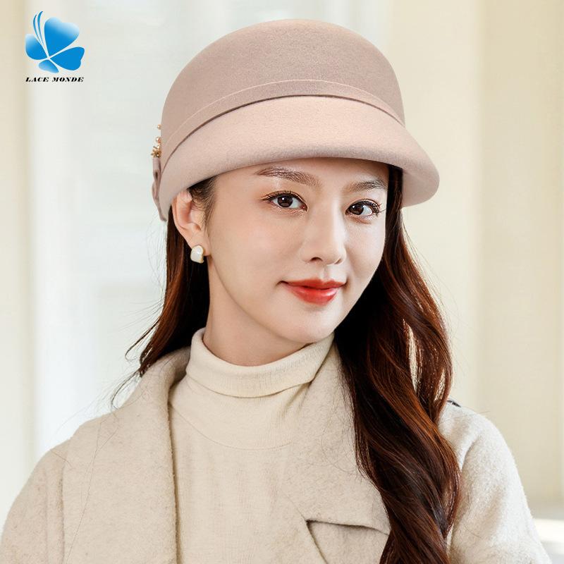 Hat Women's Autumn and Winter Wool Cap British Casual Wool Felt Hat Versatile Fashion Foreign Style Show Face Little Beret