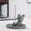 Zen Frog Ceramic Incense Burner and Holder - Ge Kiln Style for Home or Office Decor