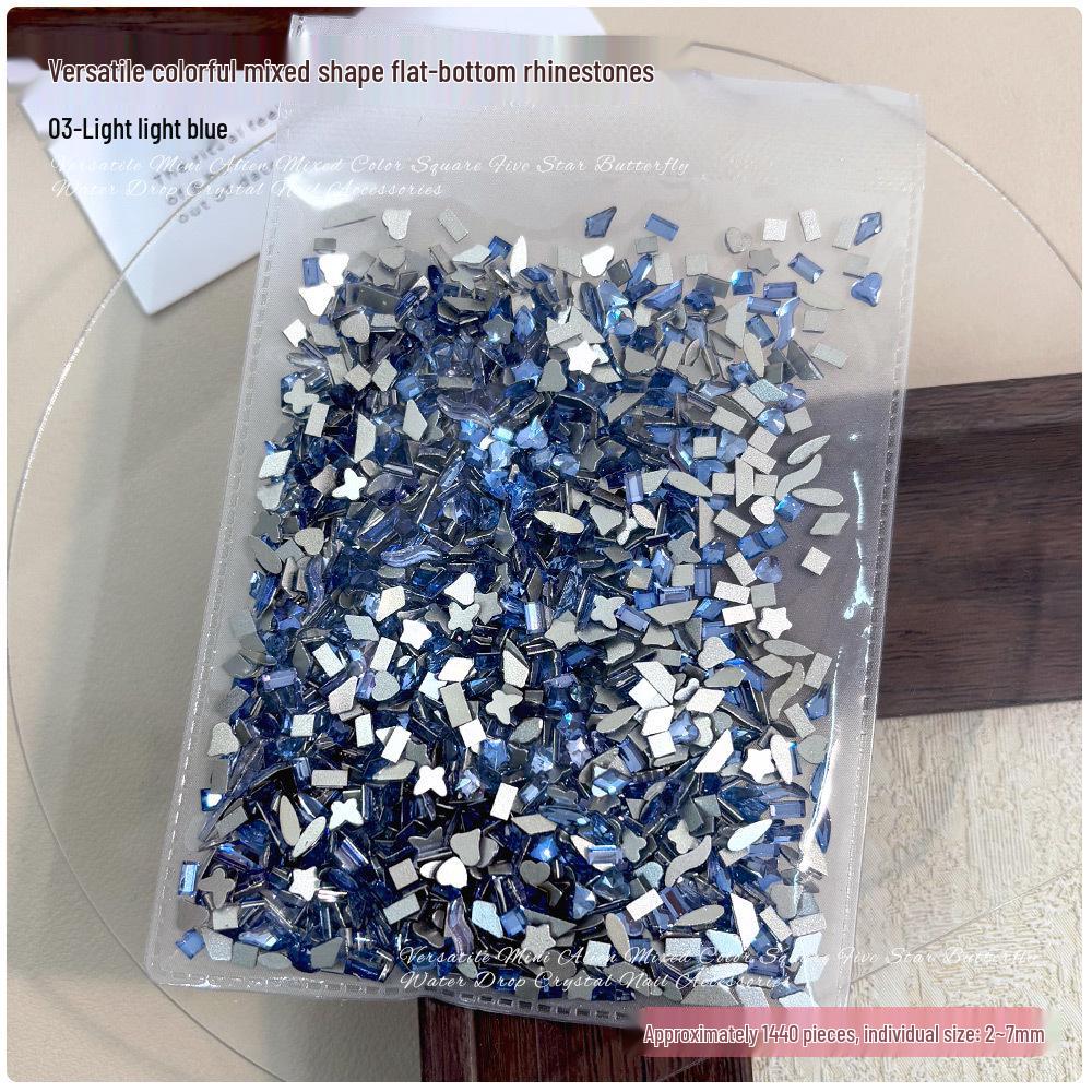 1440 Mini Flat-Back Rhinestones for Nail Art, Mixed Styles, Super Shiny Champagne Color, DIY Accessories