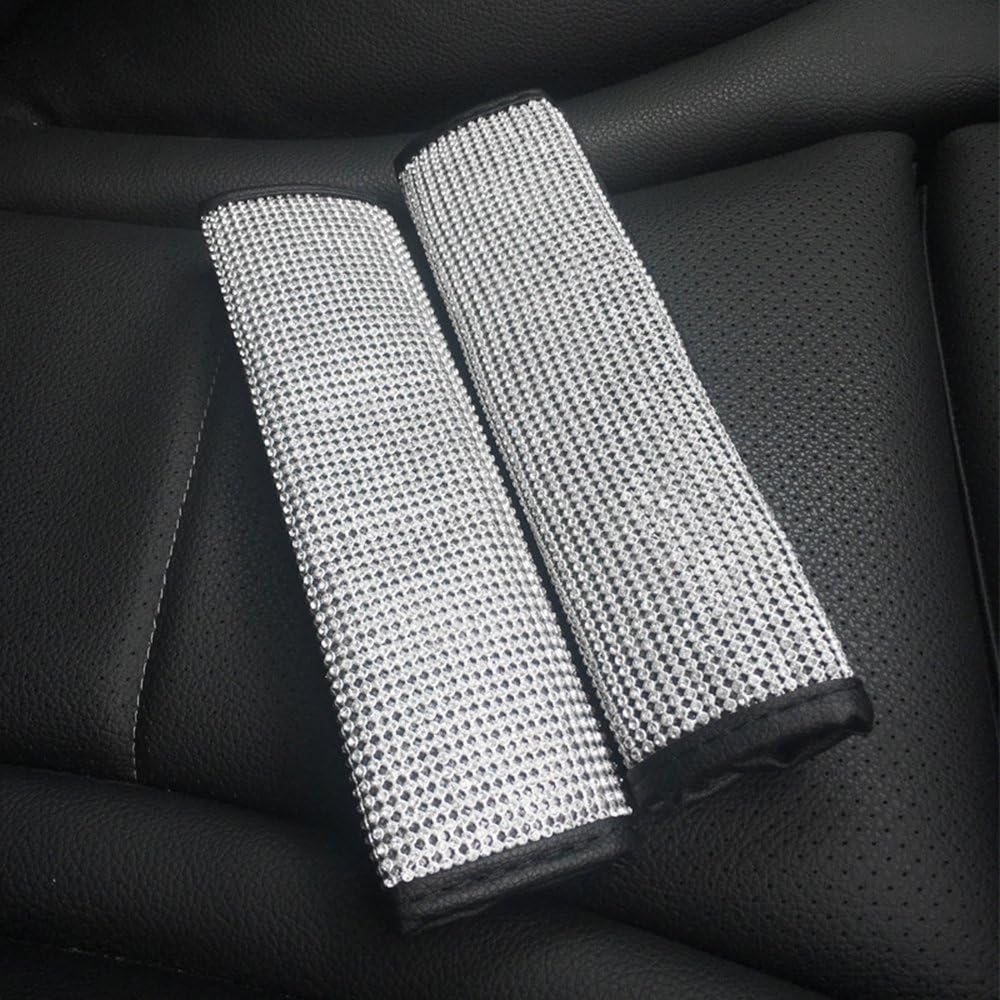 U&M 4 Packs Bling Bling Seat Belt Shoulder Pads, Luster Crystal Car Seatbelt Covers Diamond Car Decor Accessories for Women (Silver) (Black)