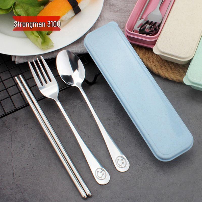 

Jindaqiangren Student Travel Cutlery Set: Stainless Steel Spoon, Chopsticks & Fork Combo