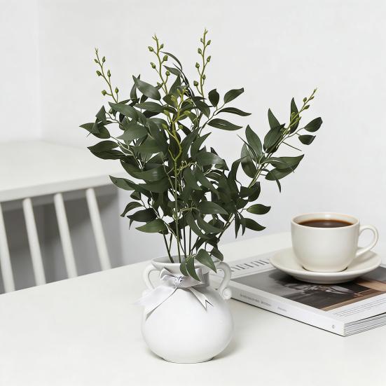 Artificial Salix Leaf 5 Forks Realistic Greenery Flexible Stems No Watering Maintenance Faux Plant Home Decor