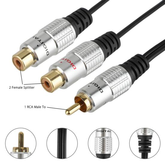 2 RCA Female to 1 Male Phono Splitter Y Adapter Cable/Lead-T Subwoofer Audio Sub