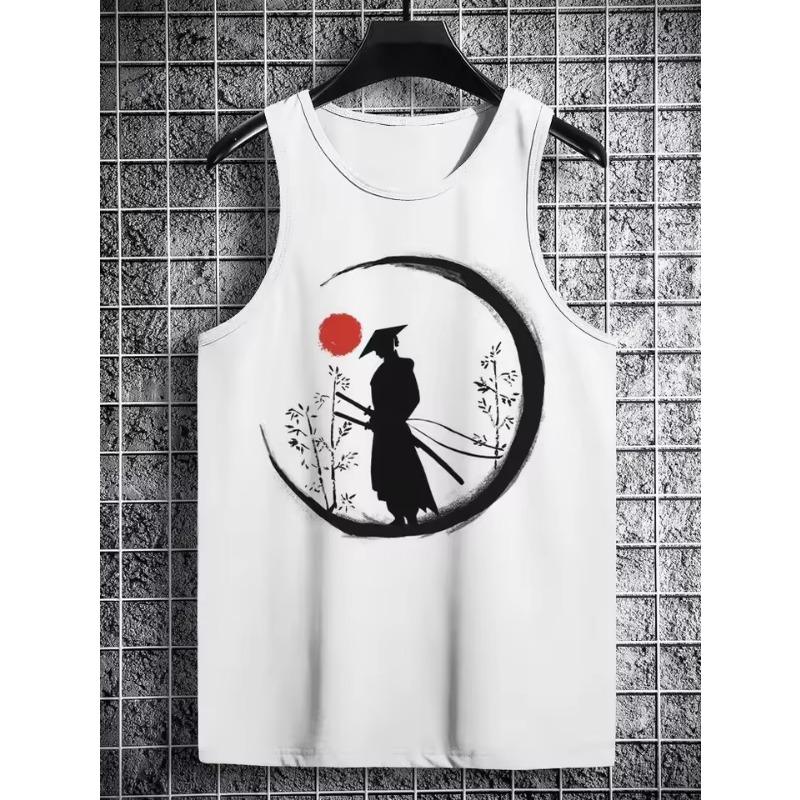 Japanese Style Vintage Tank Top Anime Samurai Cat 3d Printed Sleeveless T Shirts Casual Loose Breath Funny Top Tee Men's Vest
