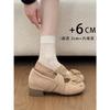 Red retro French thick heel light mouth single shoes 2025 spring and autumn with skirt height-increasing low-top Mary Jane shoes